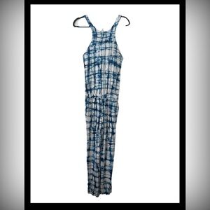 Tart Women XS White Blue Sleeveless Elastic Waist Jumpsuit